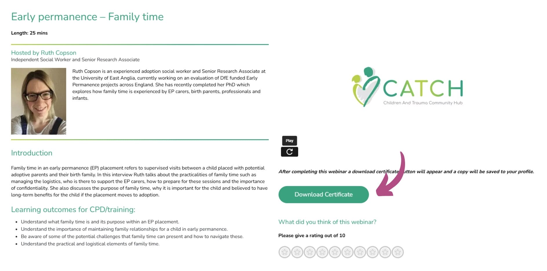 Webinar 'Download Certificate' button location